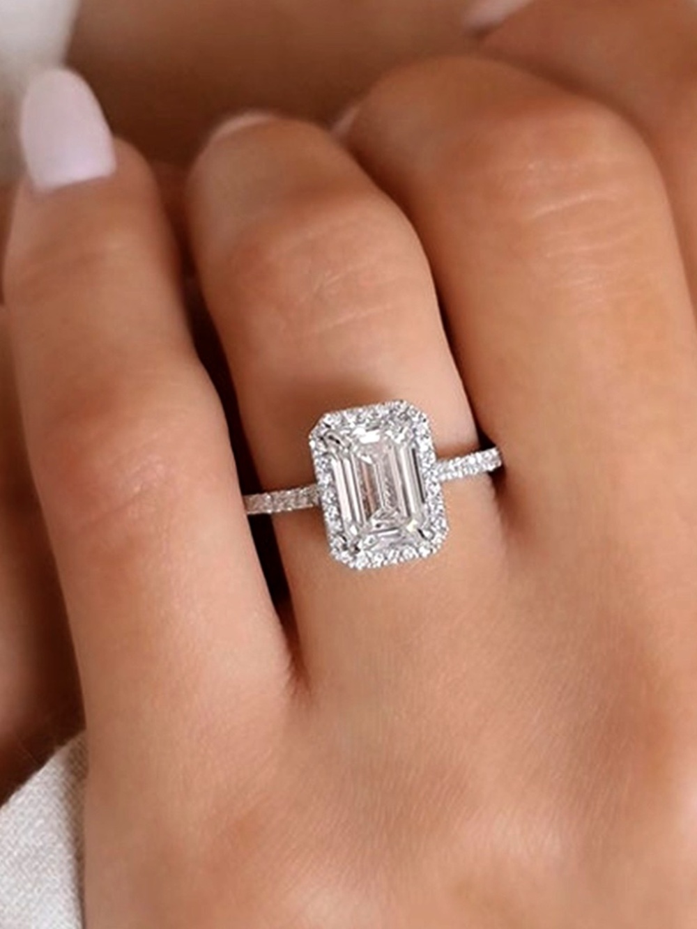 Swarovski Elements Square Bridal Pave Ring 925 Sterling Silver - Picture 3 of 8